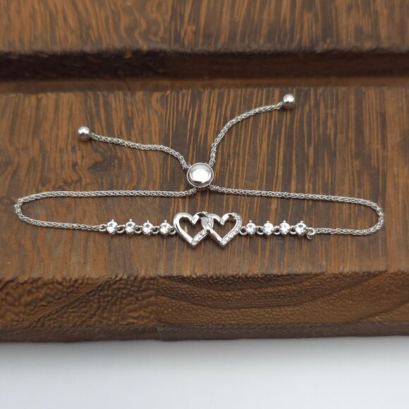 Jewelry - 7 Inch 925 Sterling Silver Topaz Gem Hearts Adjustable Bracelet A145